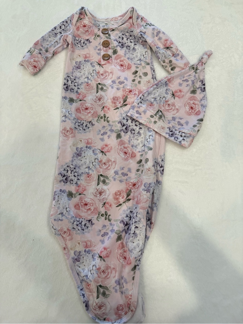 Caden Lane Henlee’s Hydrangea Floral Gown and Knot Hat